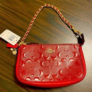 Dark Red Coach Chain Strap Shoulder Pouch / Wristlet ♥️